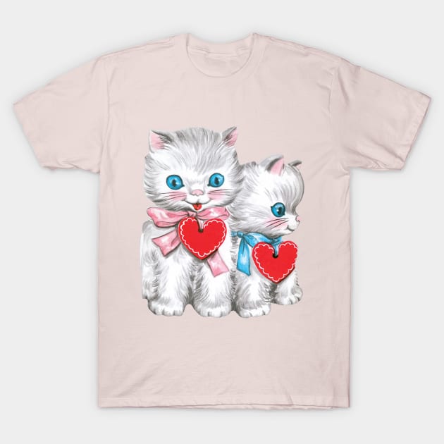 Cute Retro Valentine's Day Kittens with Hearts T-Shirt by MasterpieceCafe